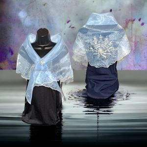 Light Blue-Modern Embroidered Filipiniana Alampay – Handmade Organza Scarf